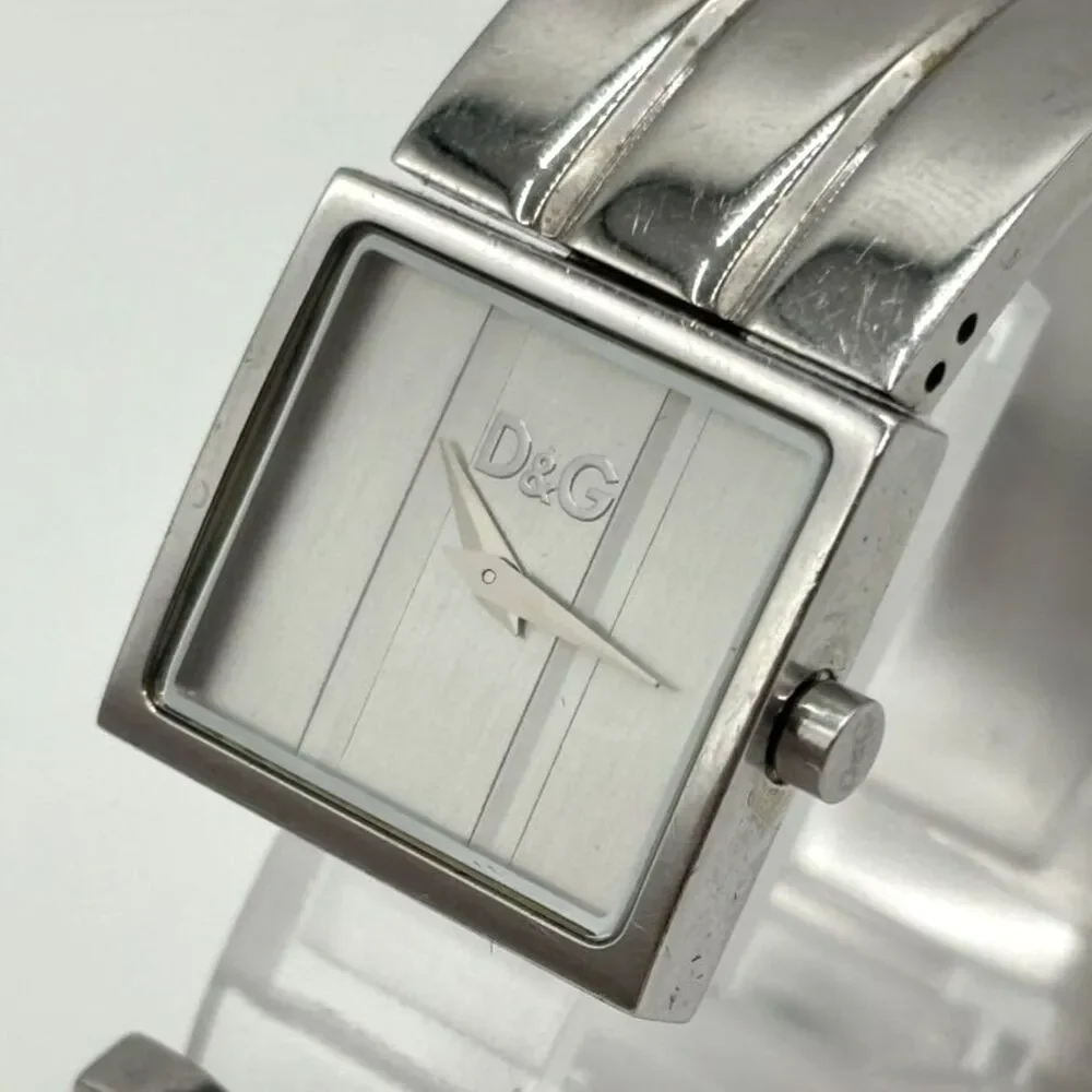 Dolce & Gabbana (Authentic) Silver Stainless Steel Square Dial Cuff Wristwatch - Picture 2 of 8